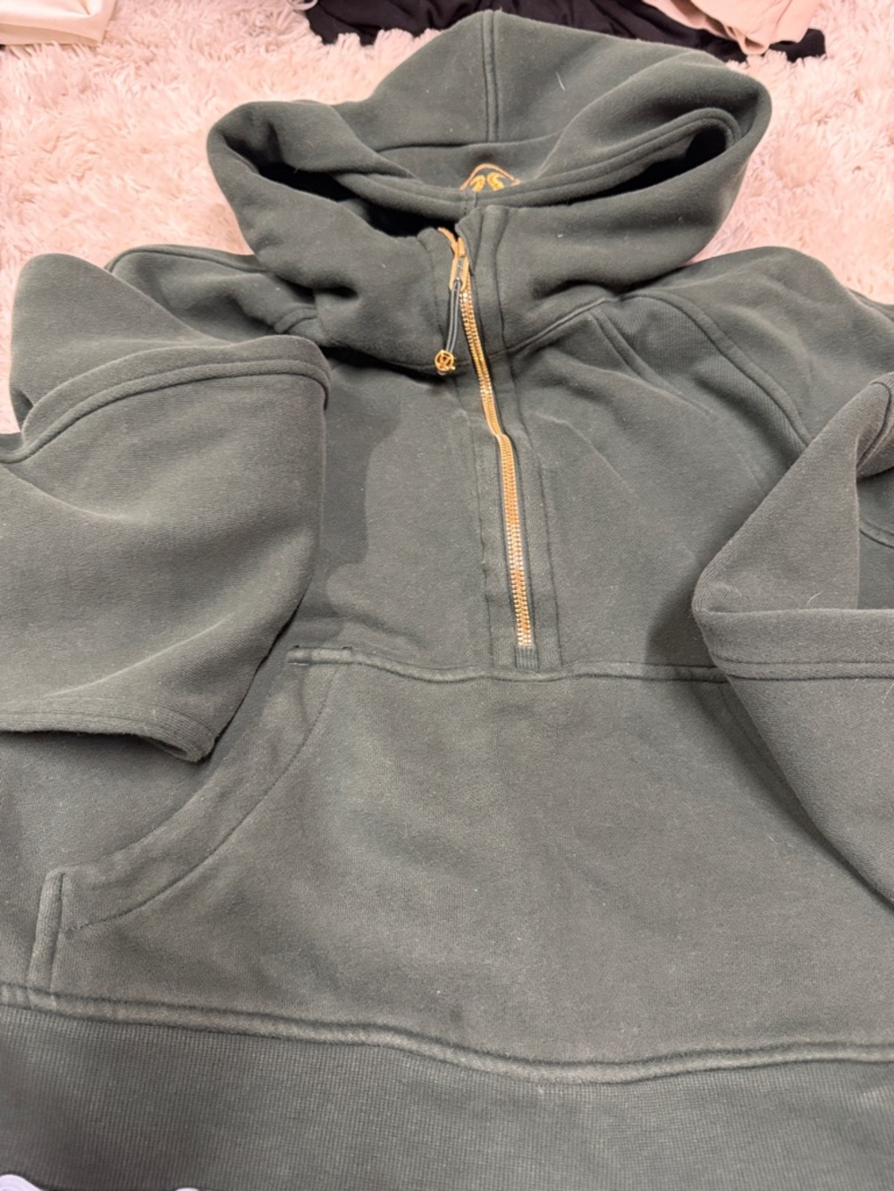Green Half-Zip Hoodie with Gold Zipper